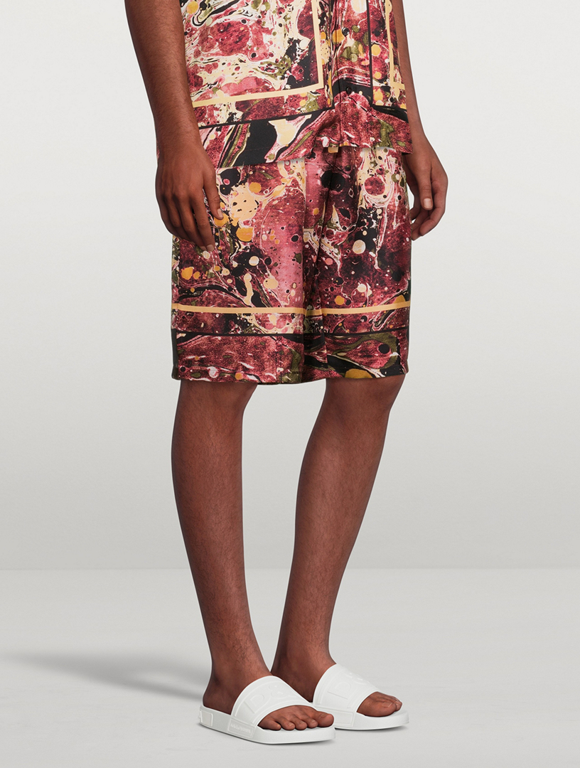 Silk Jogger Shorts Marbled Print