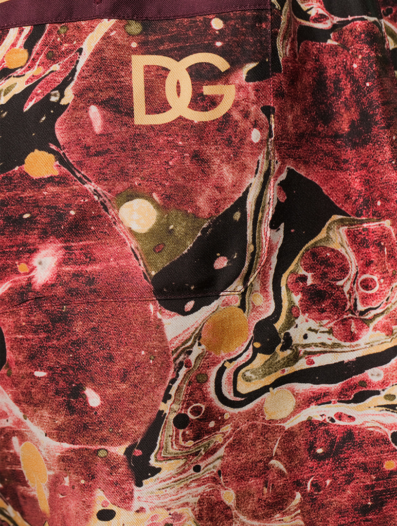 Silk Jogger Shorts Marbled Print