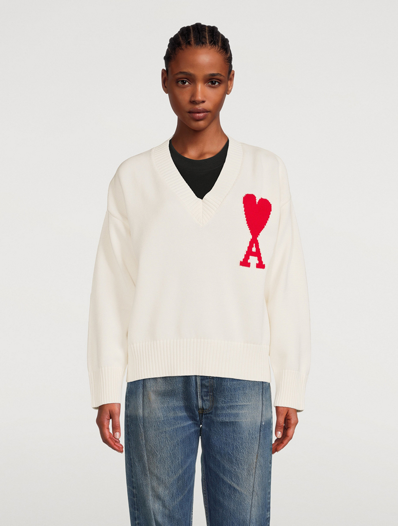 AMI PARIS Ami De Cœur Cotton And Wool V-Neck Sweater | Holt Renfrew