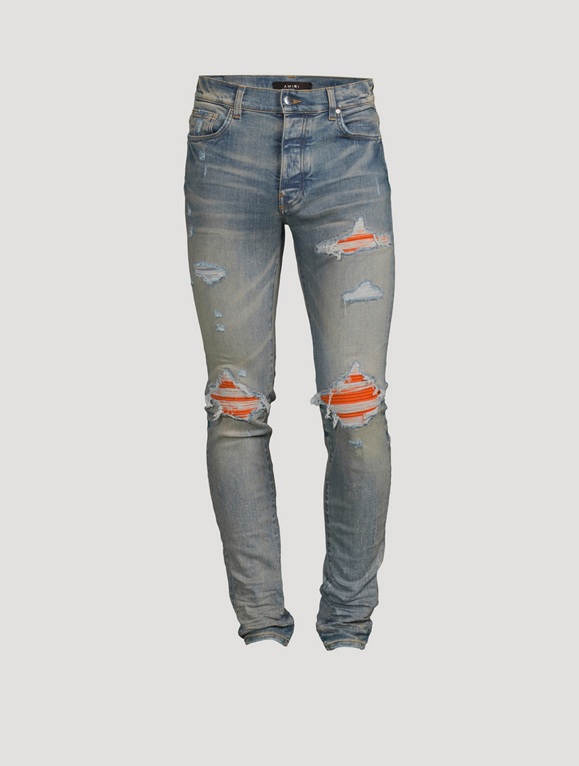 AMIRI Mx1 Cracked Paint Jeans With Leather Patches | Holt Renfrew