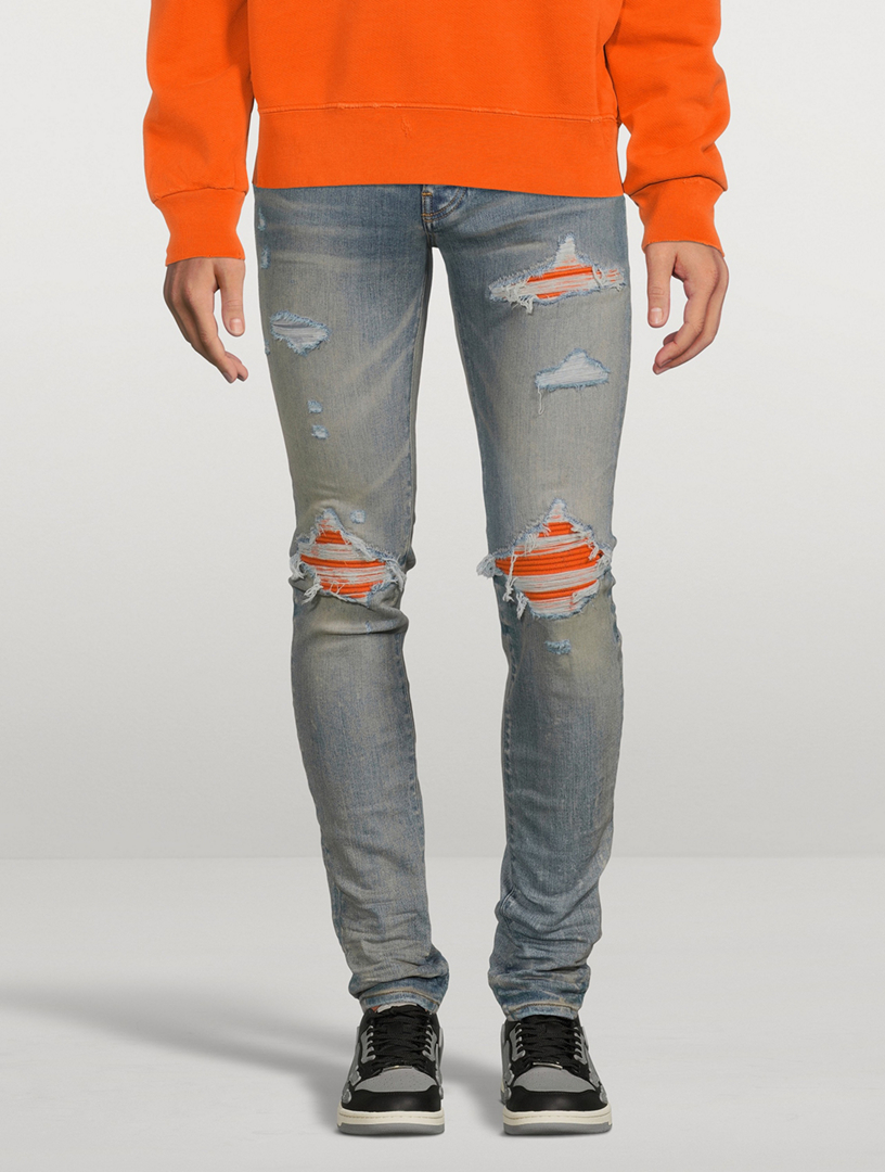 AMIRI MX1 30インチ AMIRI Mx1 Cracked Paint Jeans With Leather Patches | Holt