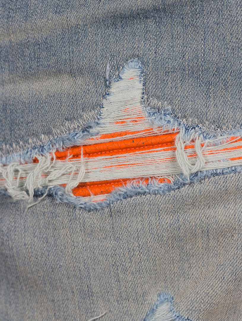 AMIRI Mx1 Cracked Paint Jeans With Leather Patches | Holt Renfrew