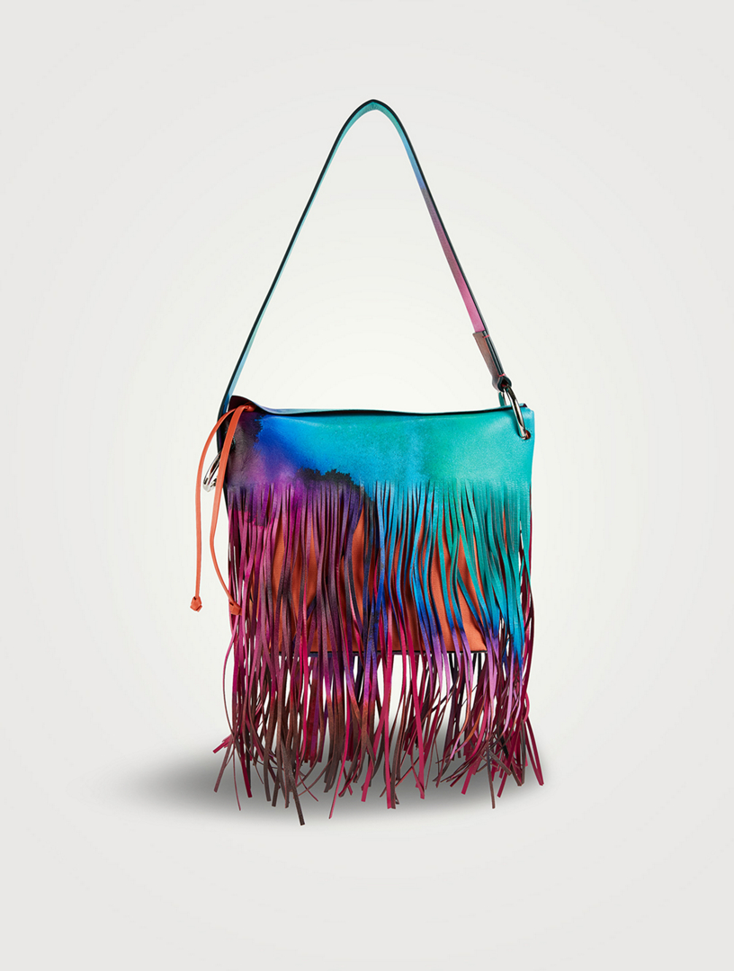 DRIES VAN NOTEN Fringe Leather Shoulder Bag In Tie-Dye Print