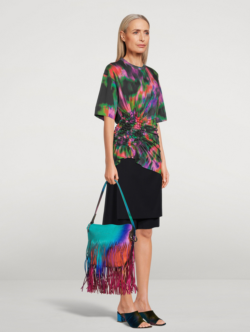 DRIES VAN NOTEN Fringe Leather Shoulder Bag In Tie-Dye Print