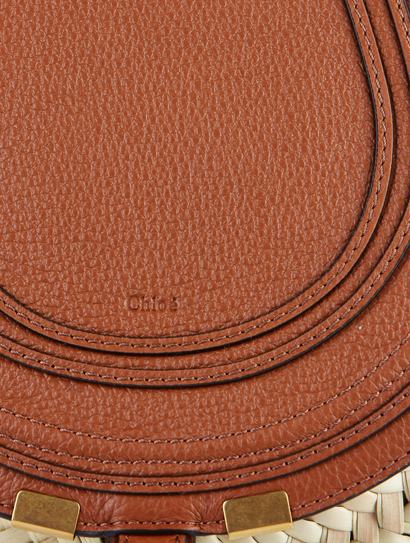 Marcie Raffia And Leather Saddle Bag