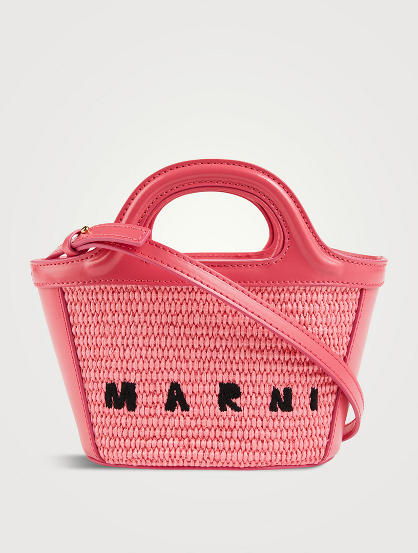 Marni Tropicalia Micro Leather-Trimmed Raffia Tote