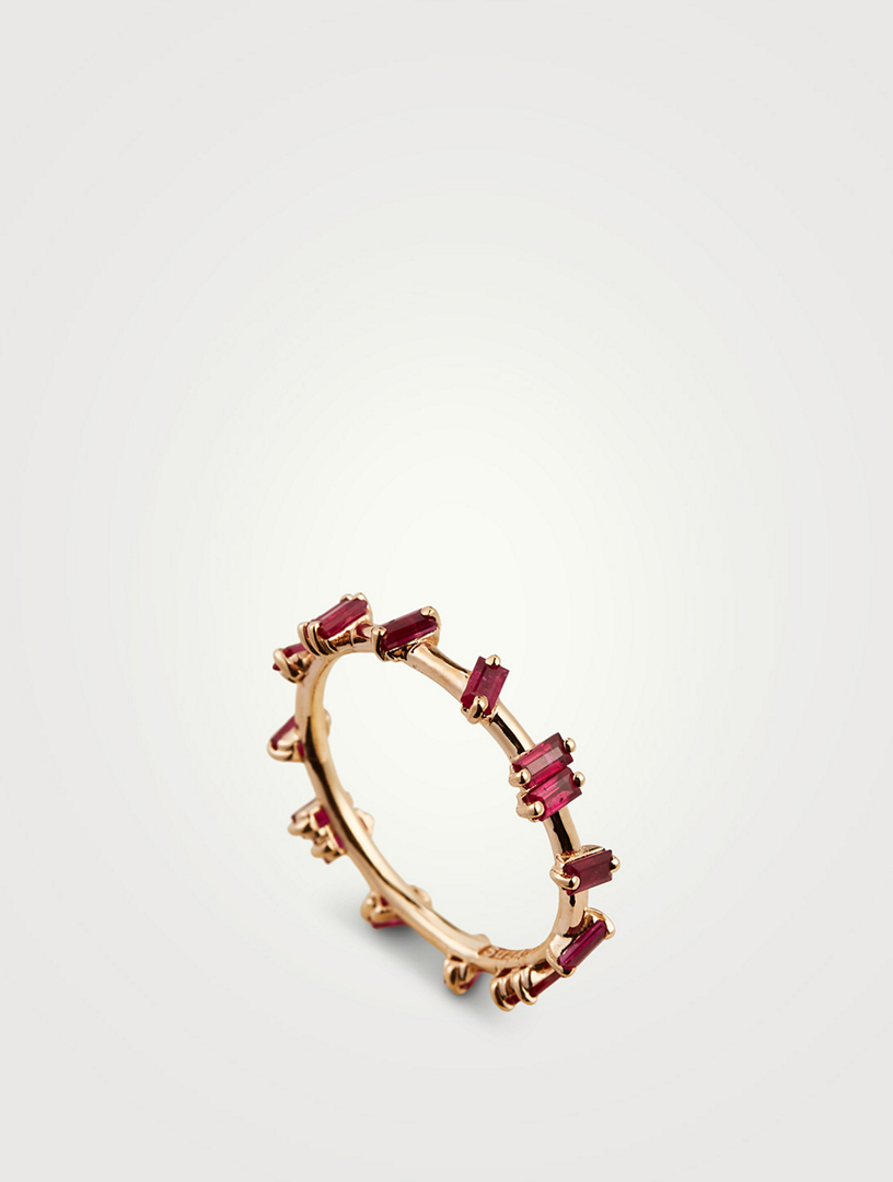 Fireworks 18K Rose Gold Barbwire Eternity Ring With Ruby