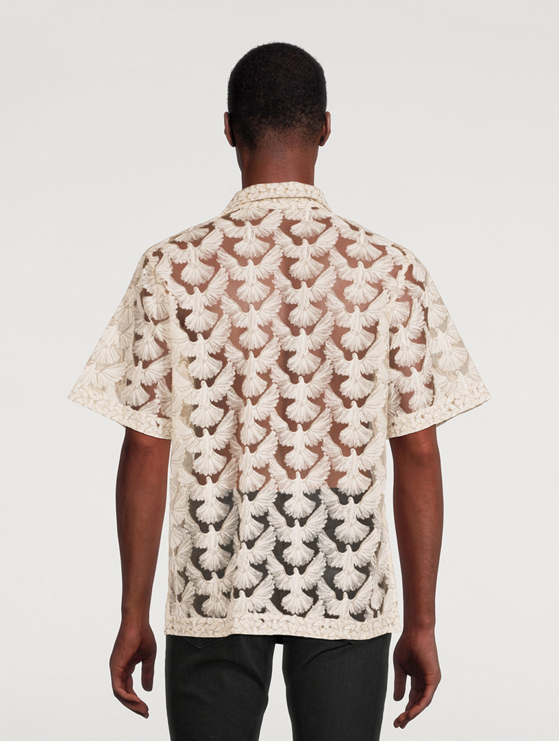 Birds Tulle Short-Sleeve Shirt