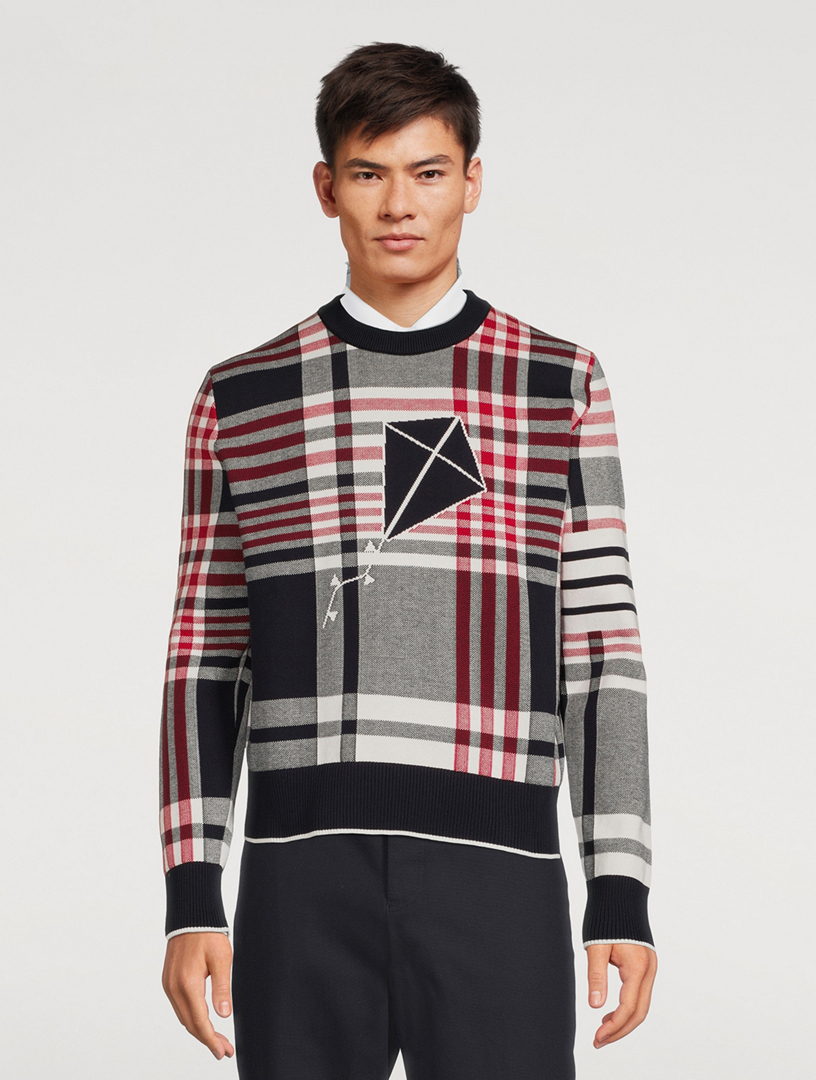 Hairline Madras Cotton Sweater With Kite Icon