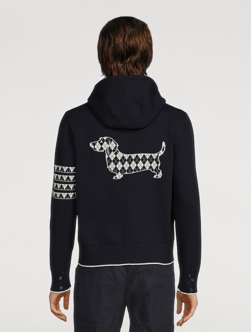 THOM BROWNE Zip Hoodie With Hector Jacquard Back | Holt Renfrew