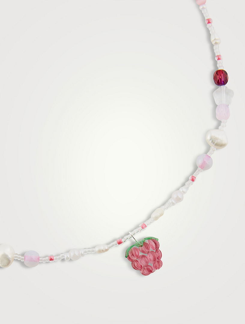 Fruit Assembly x Beaded Dark Pink Raspberry Necklace With Pearls