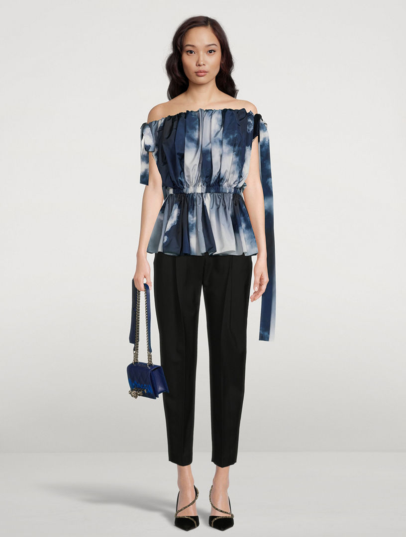 Off-The-Shoulder Top Sky Blue Print