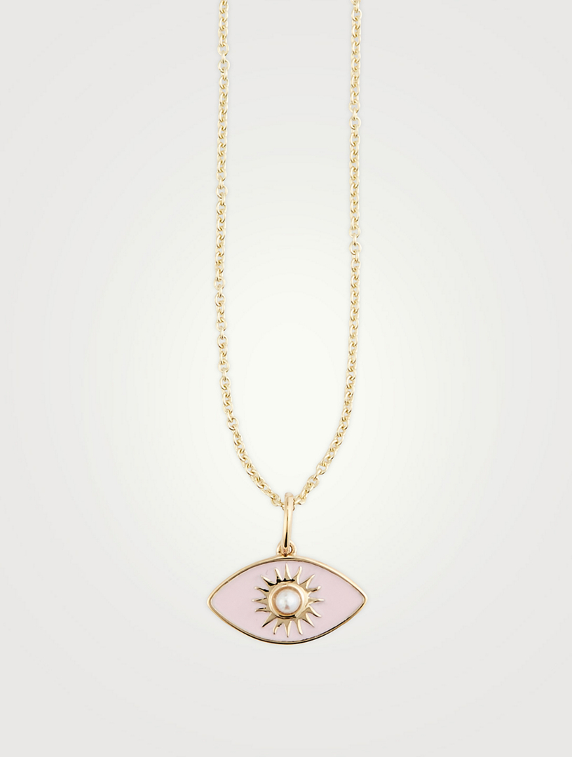 14K Gold Evil Eye Pendant Necklace With Pearl