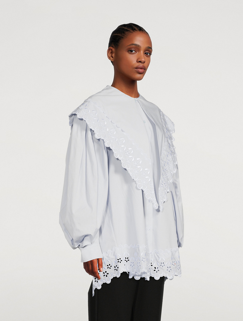 Signature Sleeve Cotton Shirt With Eyelet Trim