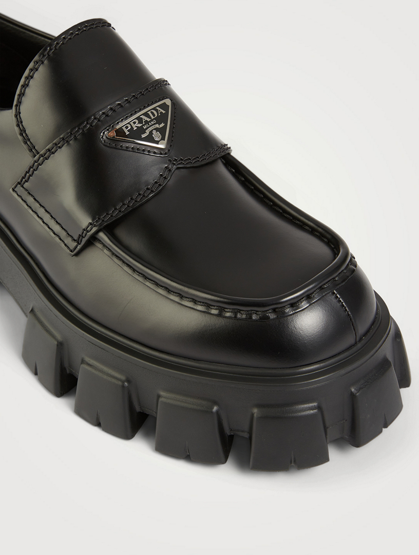 PRADA Monolith Brushed Leather Loafers | Holt Renfrew
