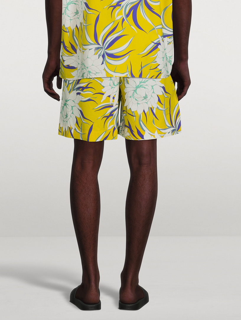 Cotton Poplin Bermuda Shorts Street Flowers Print