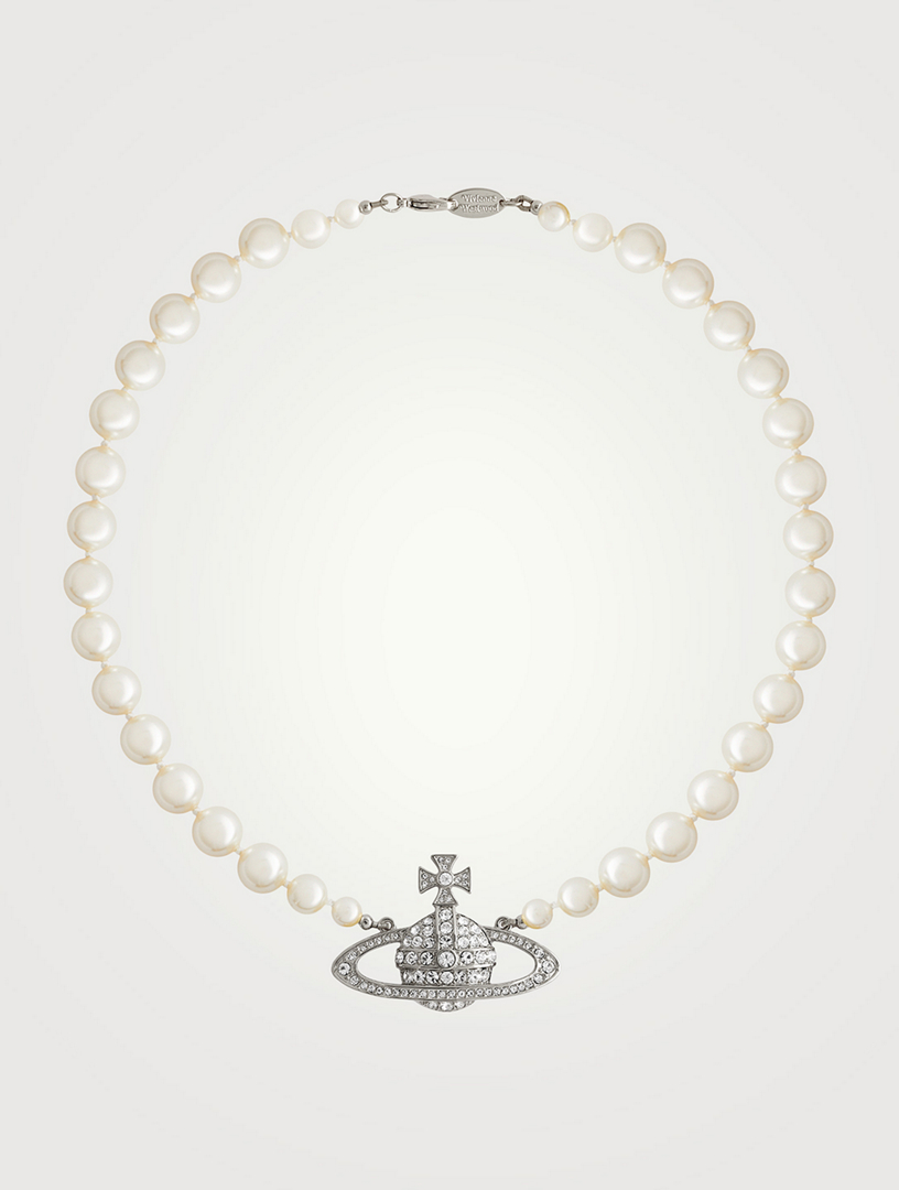 Vivienne westwood diamante orb pearl deals necklace