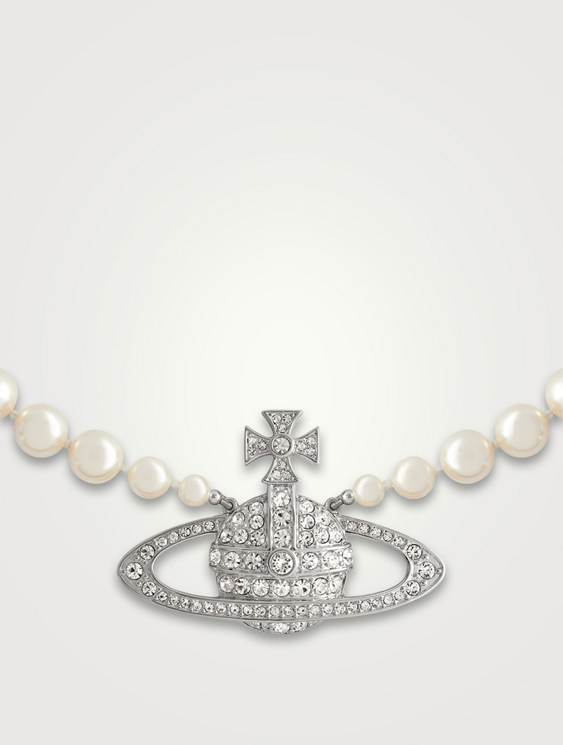 Vivienne westwood diamante orb pearl deals necklace