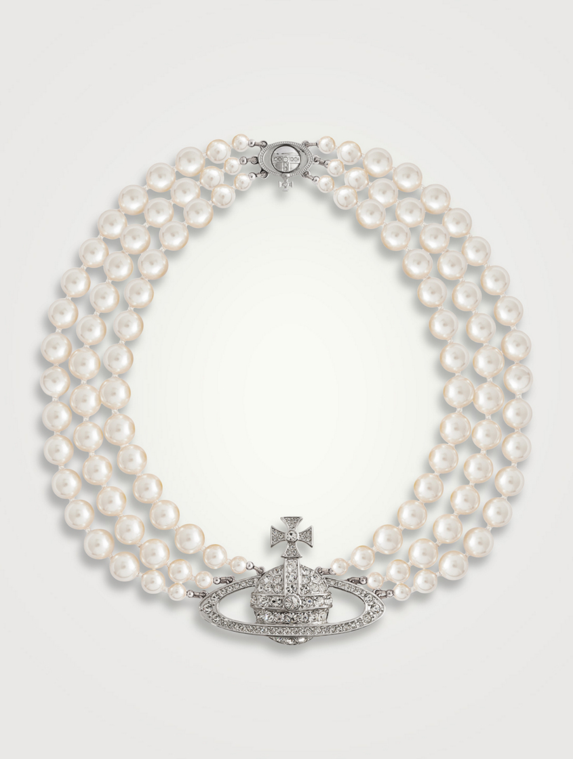 Vivienne westwood three row deals pearl bas relief choker