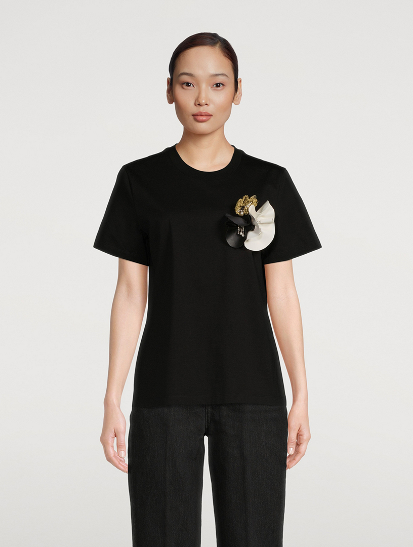 Cotton T-Shirt With Floral Embellishment