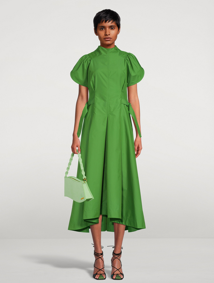 Puff-Sleeve Cotton Poplin Midi Dress
