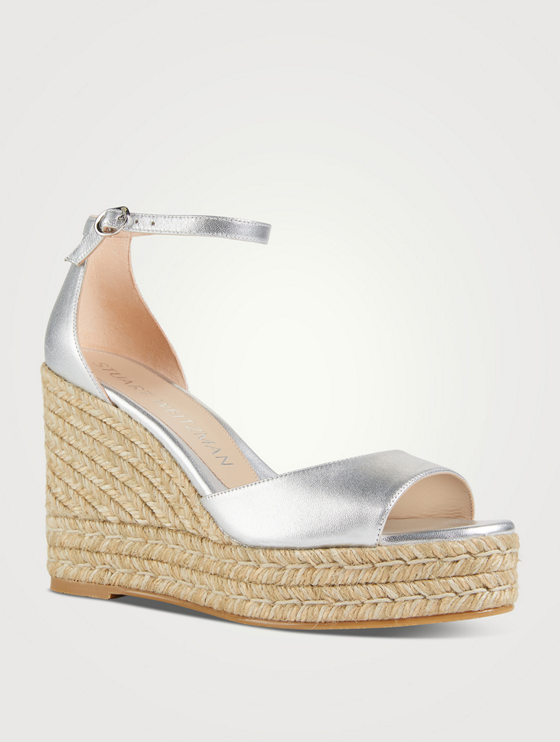 Nudistcurve Metallic Leather Espadrille Wedge Sandals