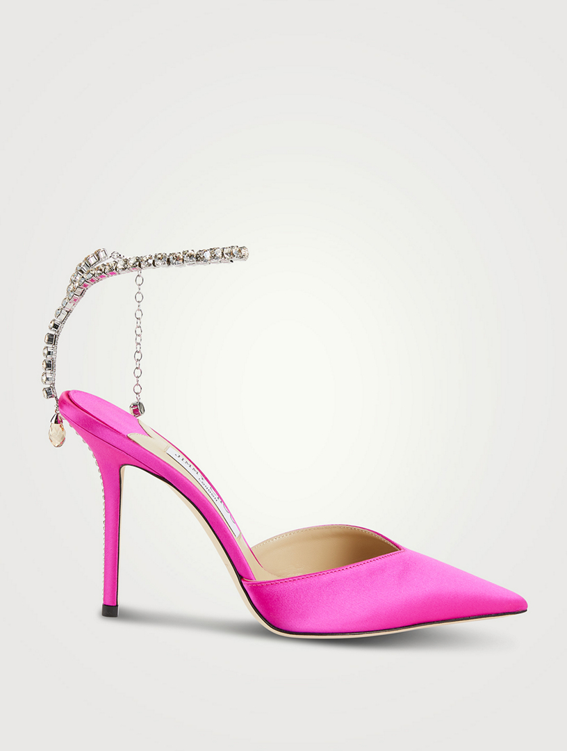 JIMMY CHOO Saeda Silk Pumps With Crystal Ankle Strap | Holt Renfrew