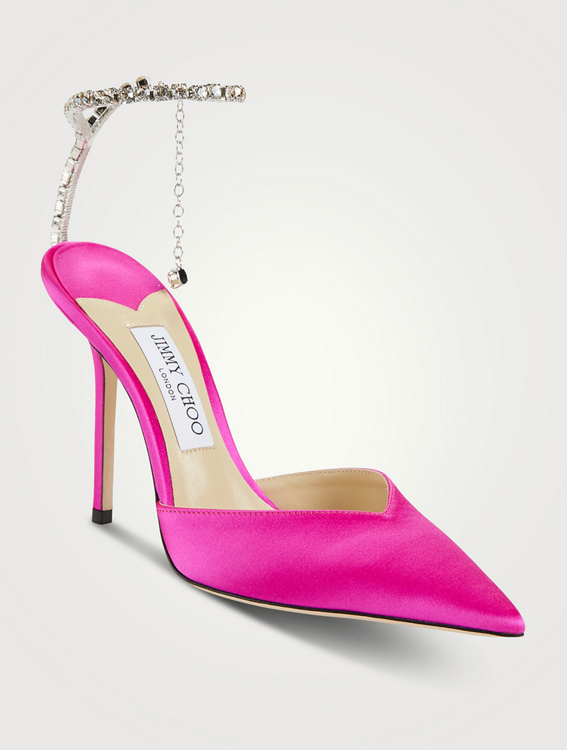 Saeda Silk Pumps With Crystal Ankle Strap