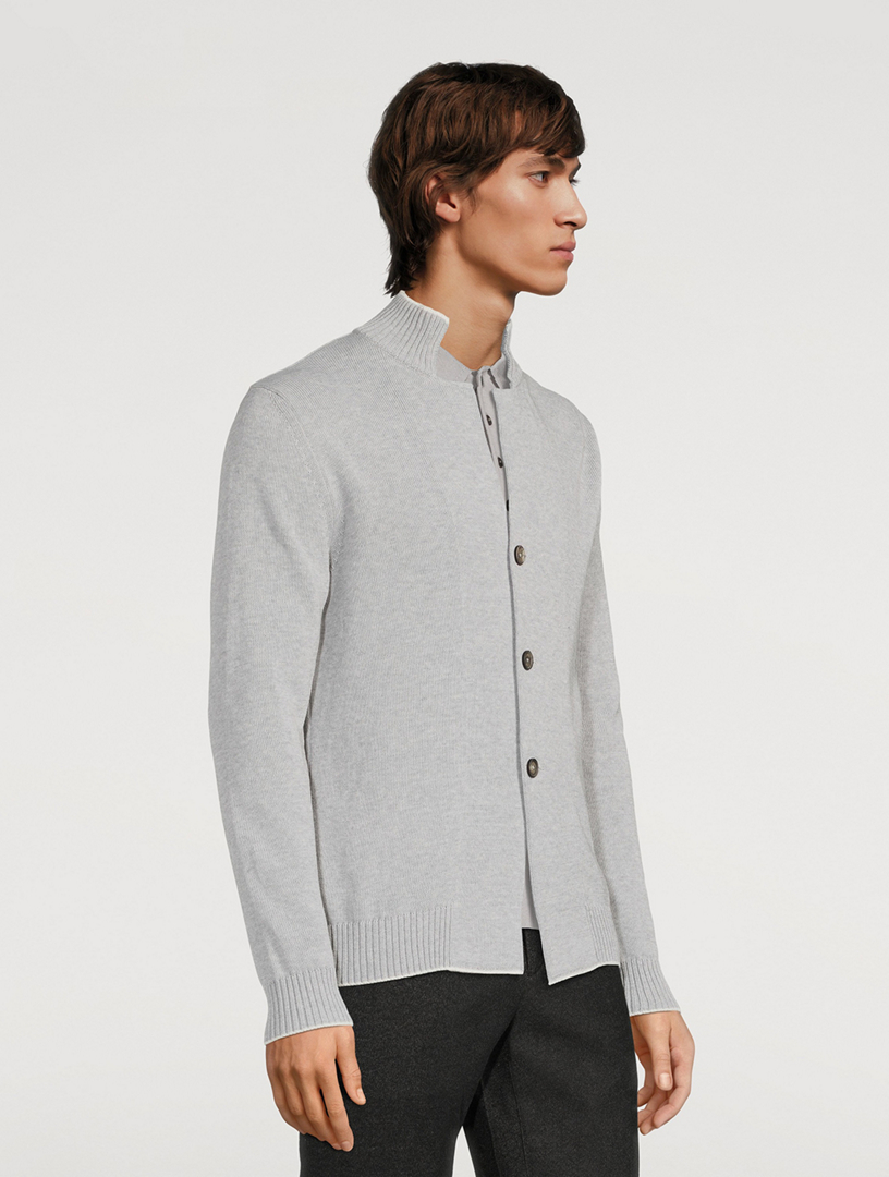 Cotton High-Neck Cardigan