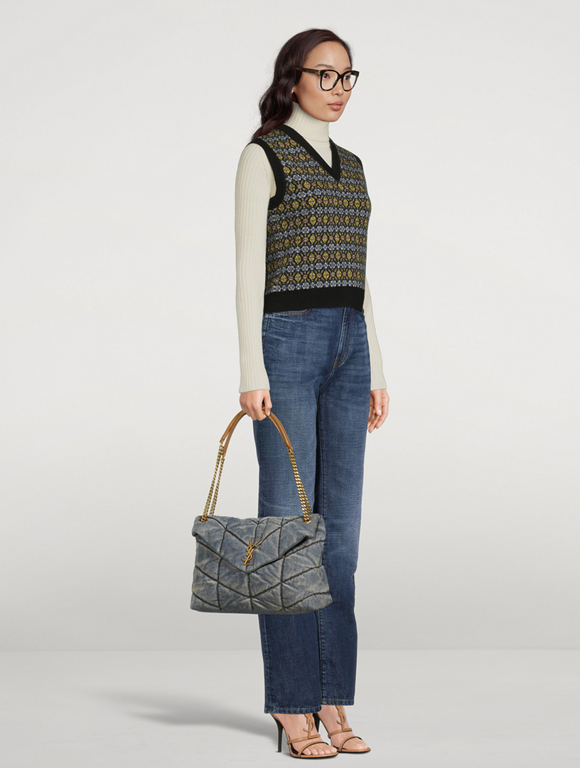 SAINT LAURENT Medium Loulou Puffer YSL Monogram Denim Chain