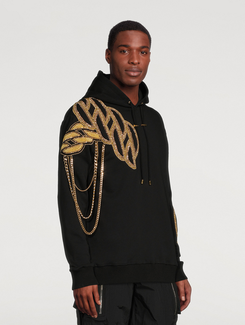 BALMAIN Cotton Hoodie With Chain Embroidery Holt Renfrew