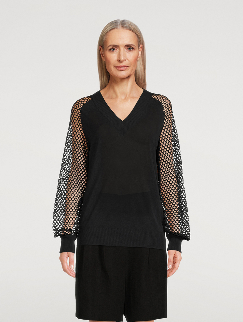 Mesh-Sleeve Sweater