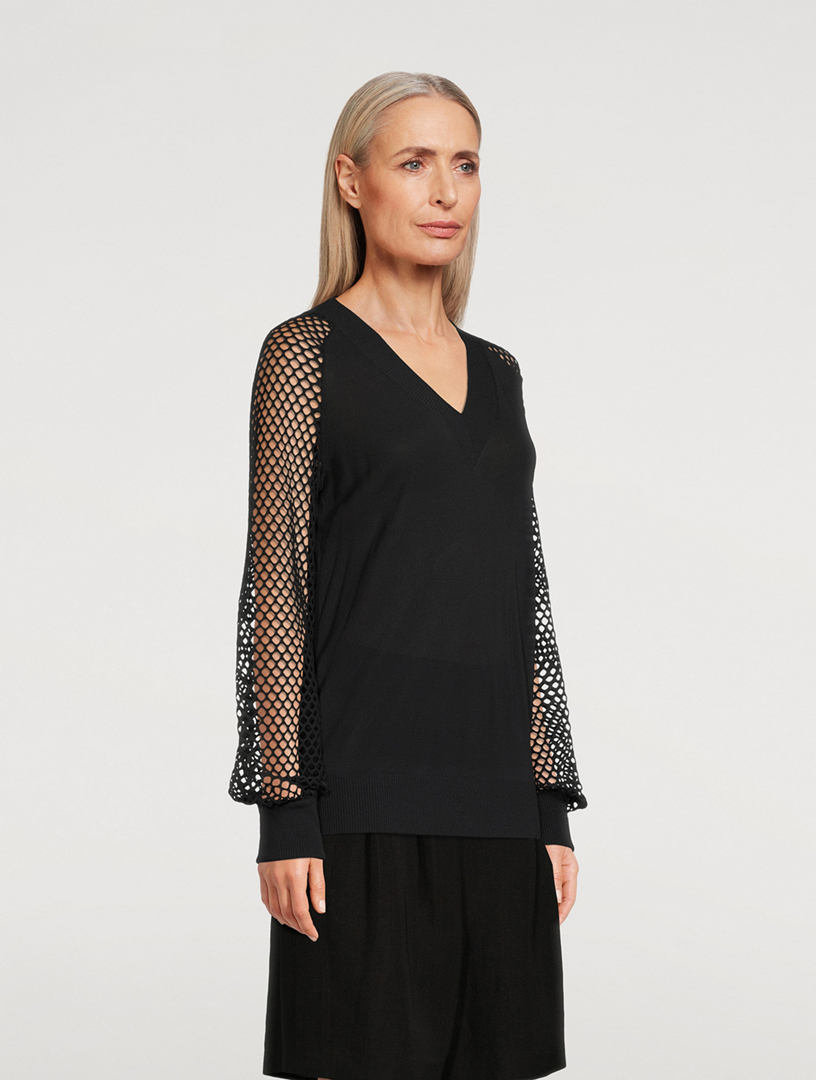 Mesh-Sleeve Sweater