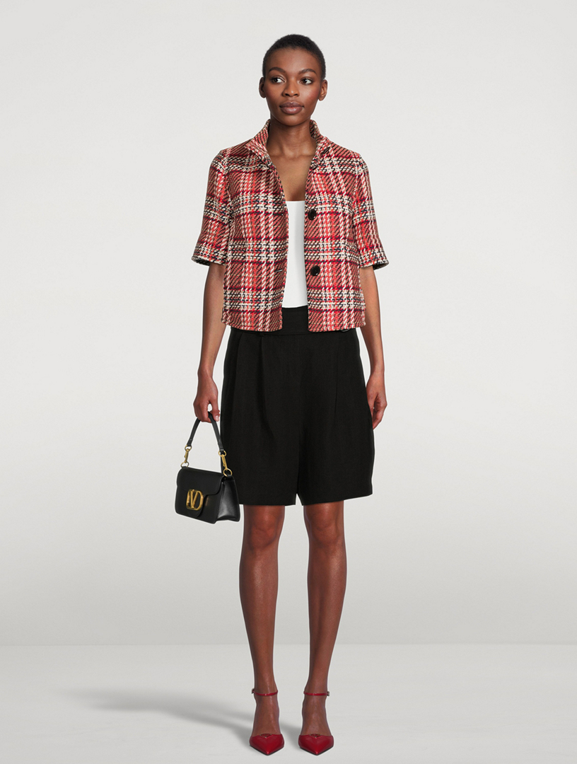 AKRIS PUNTO Short-Sleeve Tweed Jacket In Check Print | Holt Renfrew