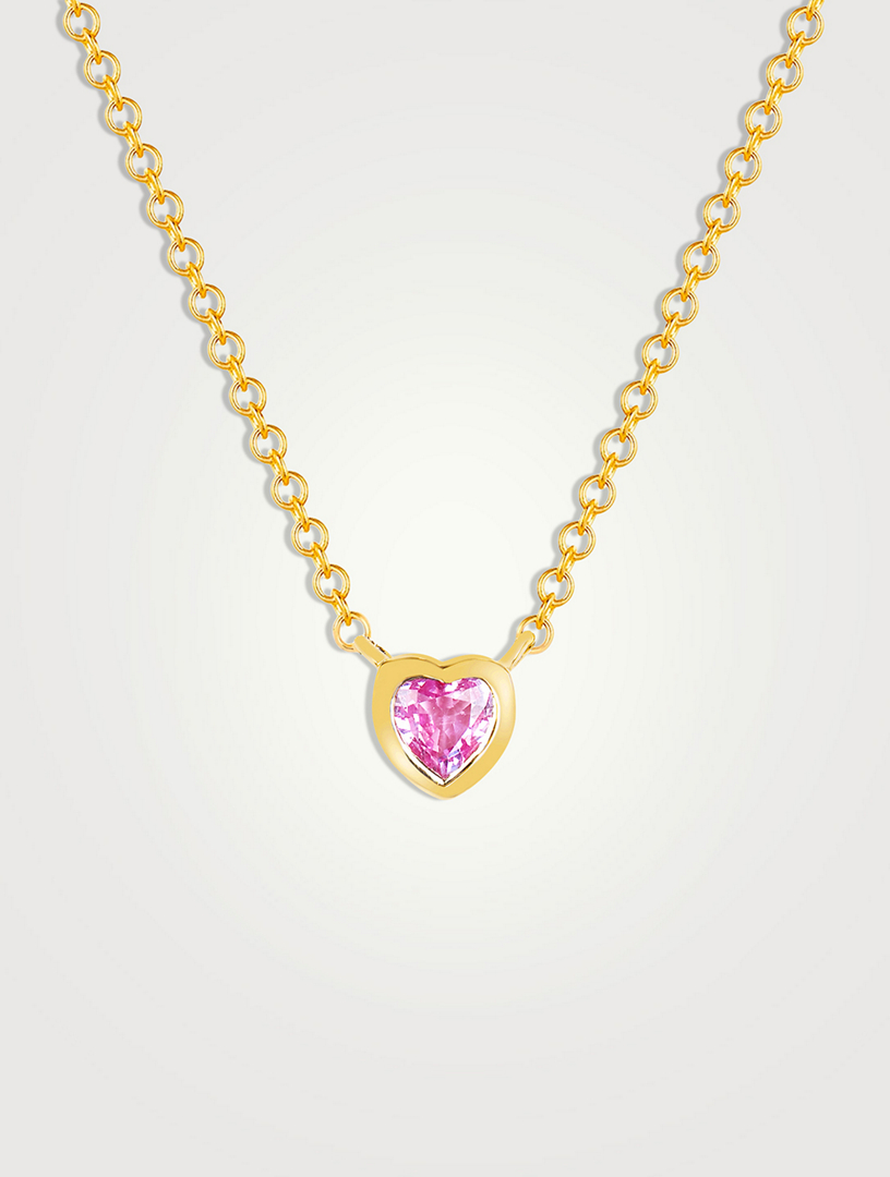 14ct Gold Pink Sapphire Heart Pendant & Chain