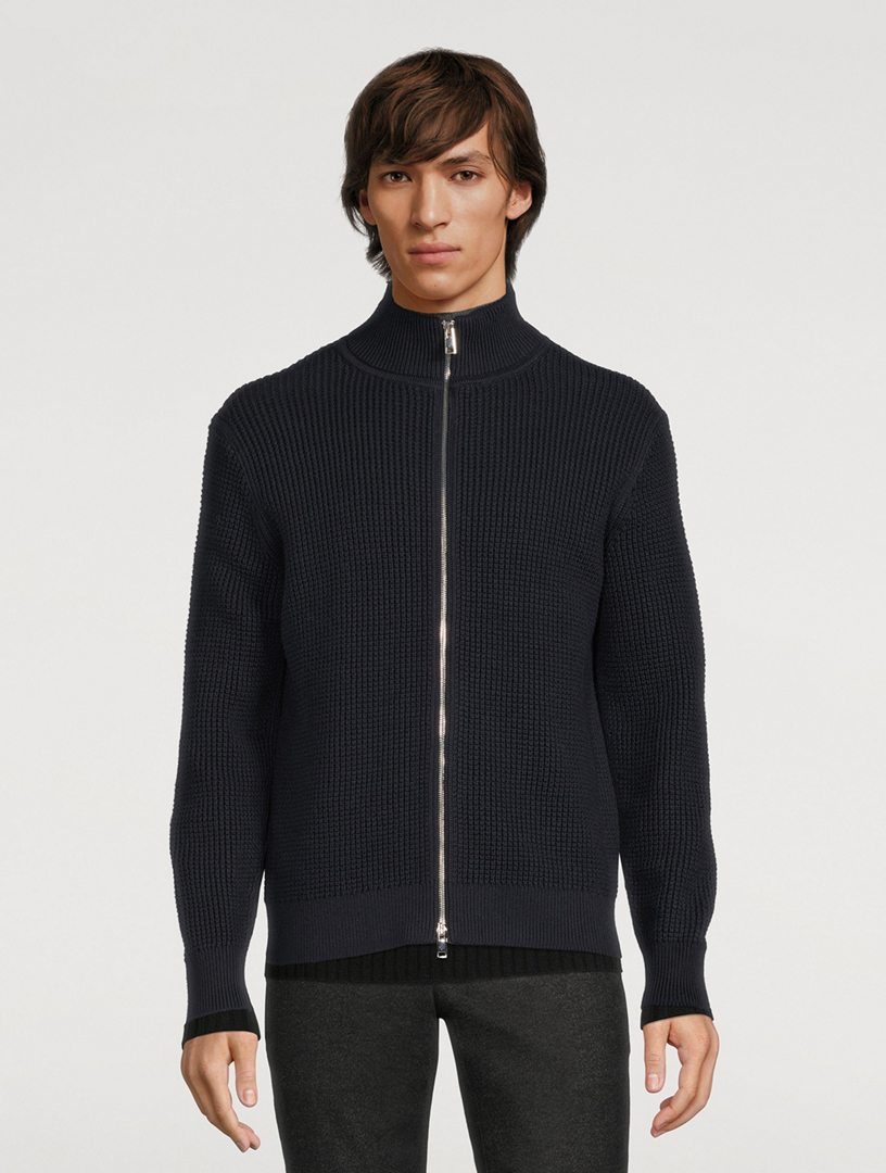 Cotton And Cashmere Waffle-Knit Zip Sweater