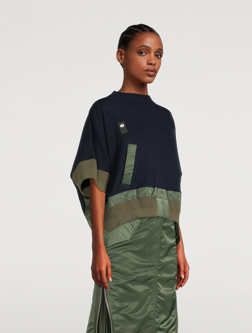 Nylon Twill Mix Knit Sweater