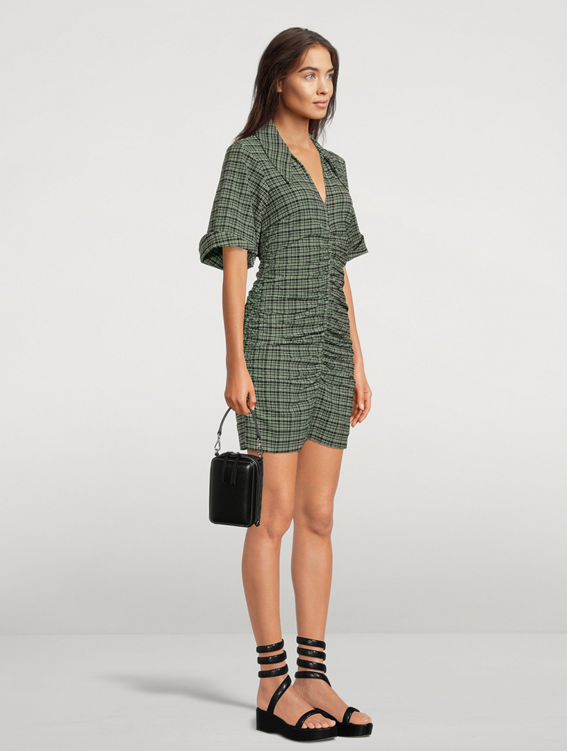 GANNI Seersucker Mini Dress In Check Print | Holt Renfrew