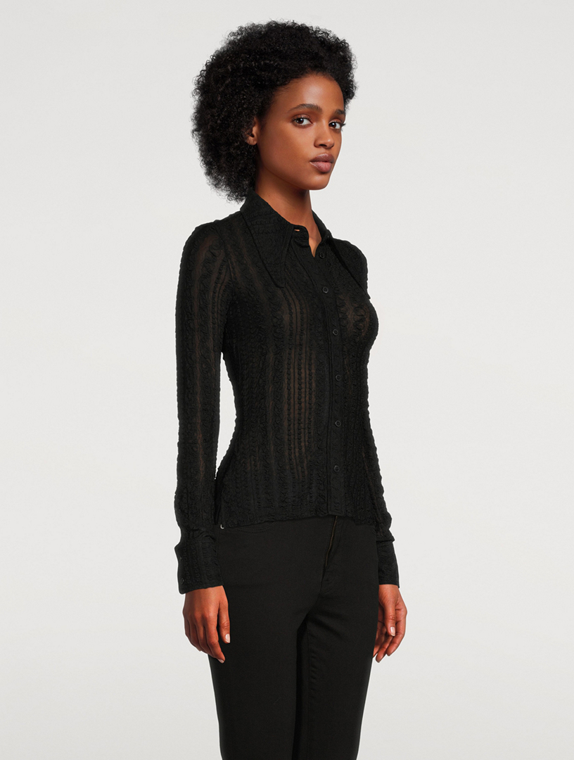 GANNI   Stretch Lace Jersey Shirt