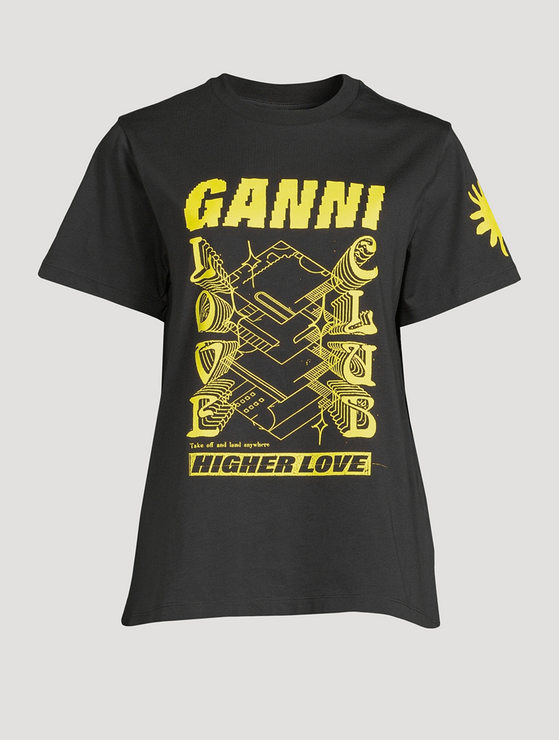 ☆【GANNI】☆(W) Ganni Love Club T-Shirt Bright White Pink☆ Ganni WMNS Basic Jersey Nightclub Relaxed T-shirt White