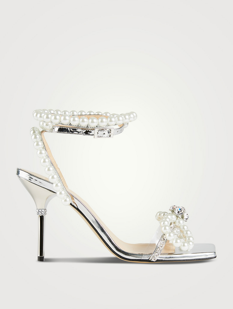 Pearl Bow Metallic Sandals