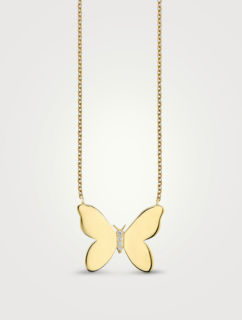 14K Gold Butterfly Necklace With Diamonds