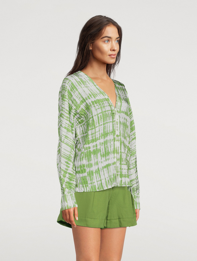 Silk Double V-Neck Blouse Tie Dye Print