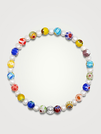 Hand-Painted Glass Bead And Pearl Bracelet