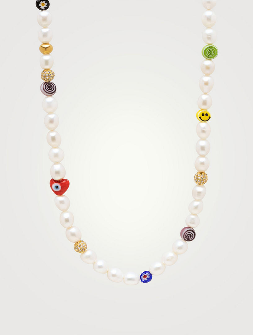 Smiley face deals and pearl necklace