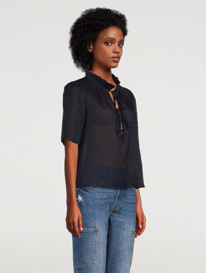 Tie-Neck Ruffled Blouse