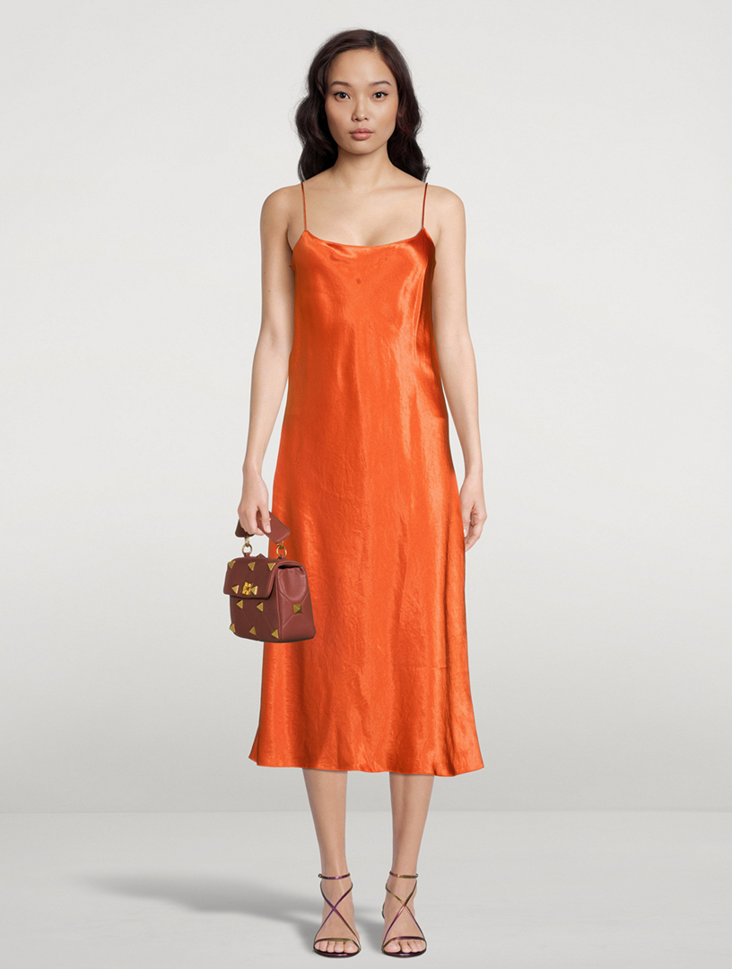 vince orange slip dress Vince Orange V-Neck Midi Dress Vince