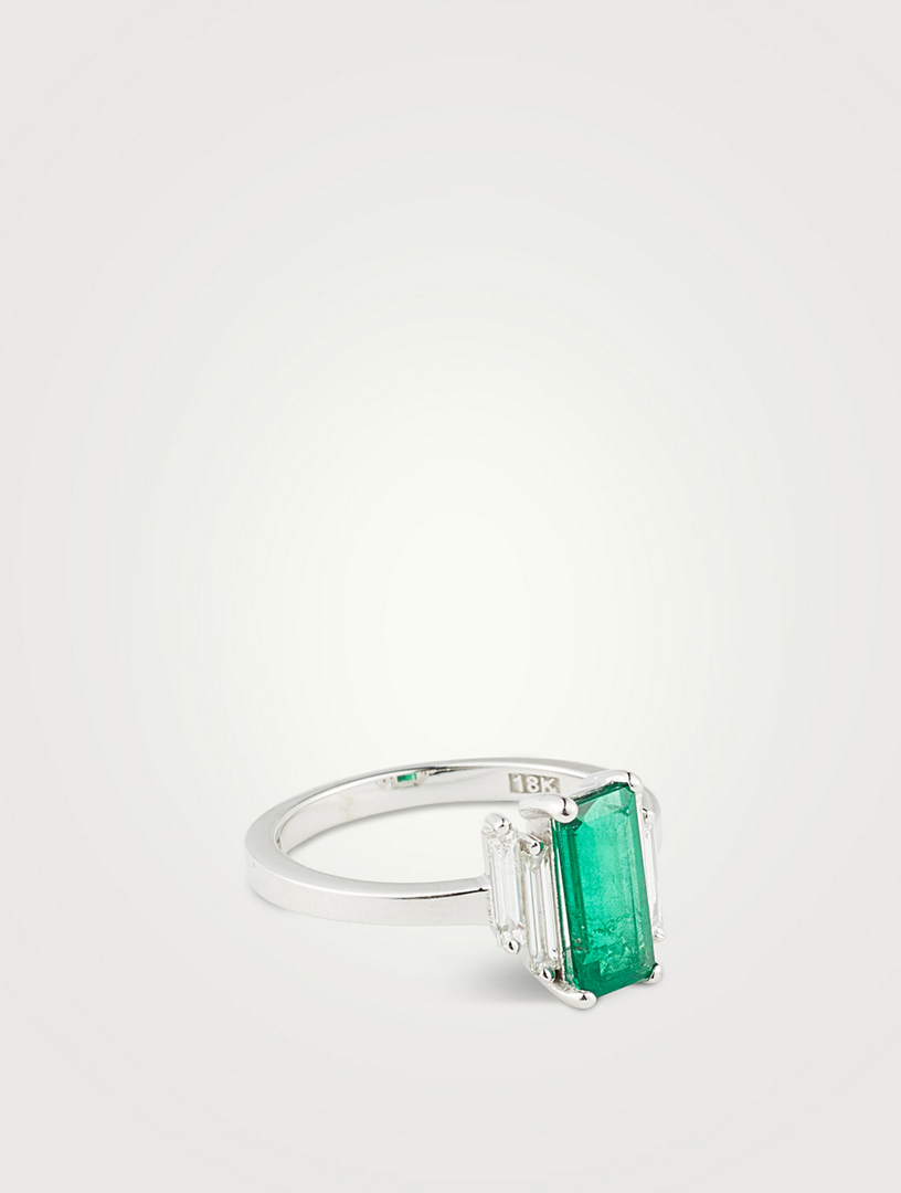 One-Of-A-Kind 18K White Gold Emerald Ring With Diamonds