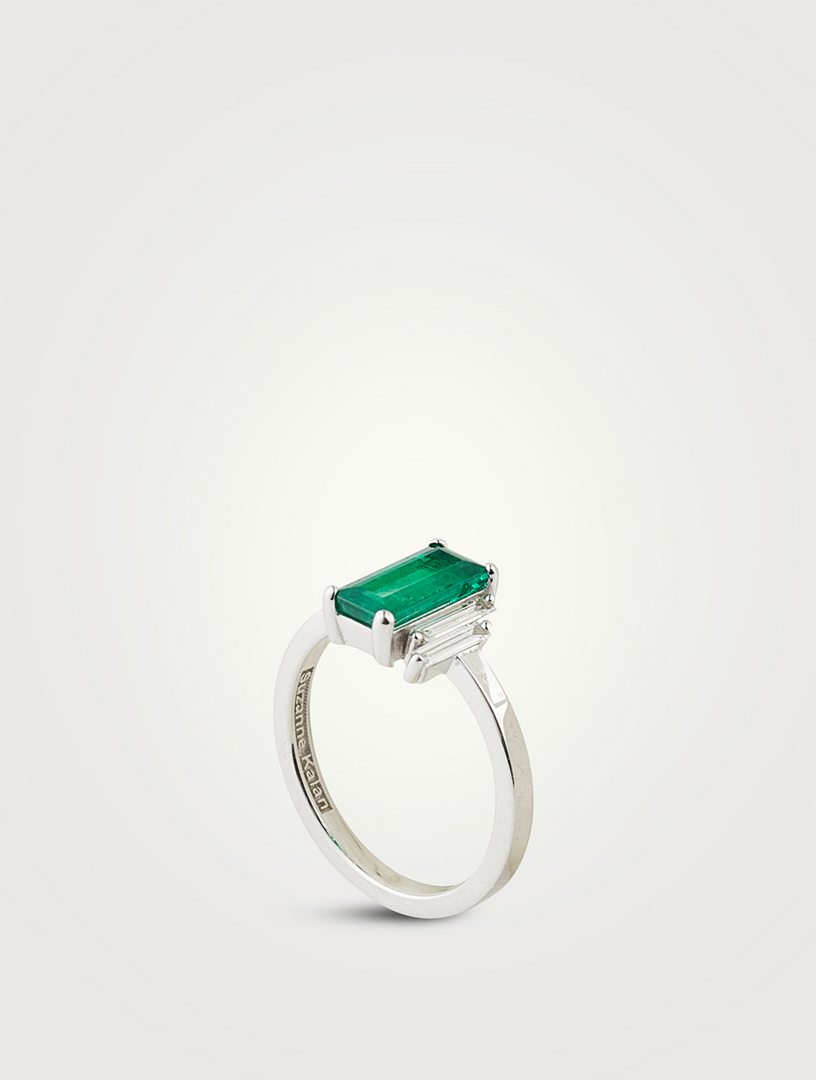 One-Of-A-Kind 18K White Gold Emerald Ring With Diamonds