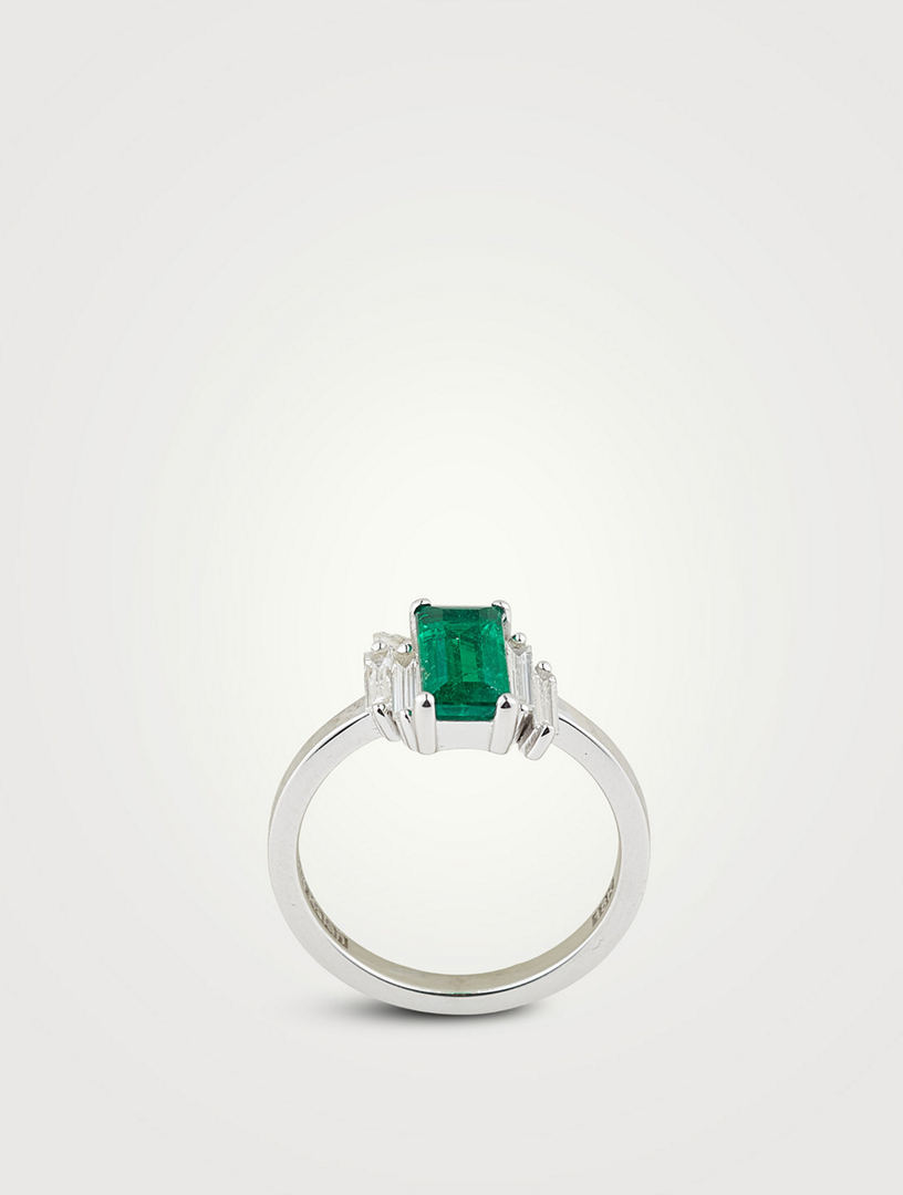 One-Of-A-Kind 18K White Gold Emerald Ring With Diamonds